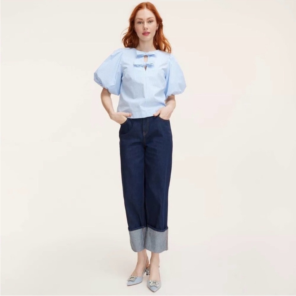 kate spade X Target Stripe Puff Sleeve Blouse in Blue and White